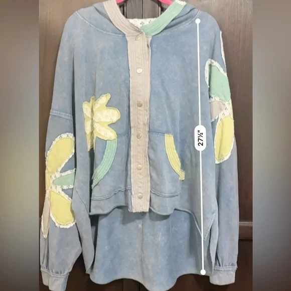 Oli & Hali Floral Patchwork Hoodie Mineral Wash Jacket size XL Blue - Picture 13 of 15